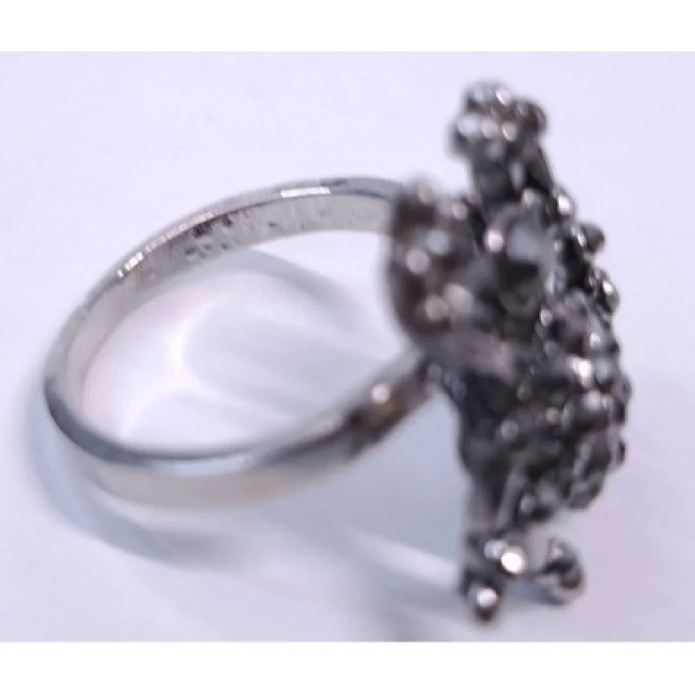 New Spider Ring 7.75 Marcasite Black Rhinestone 3D Silvertone Statement Bug Gift